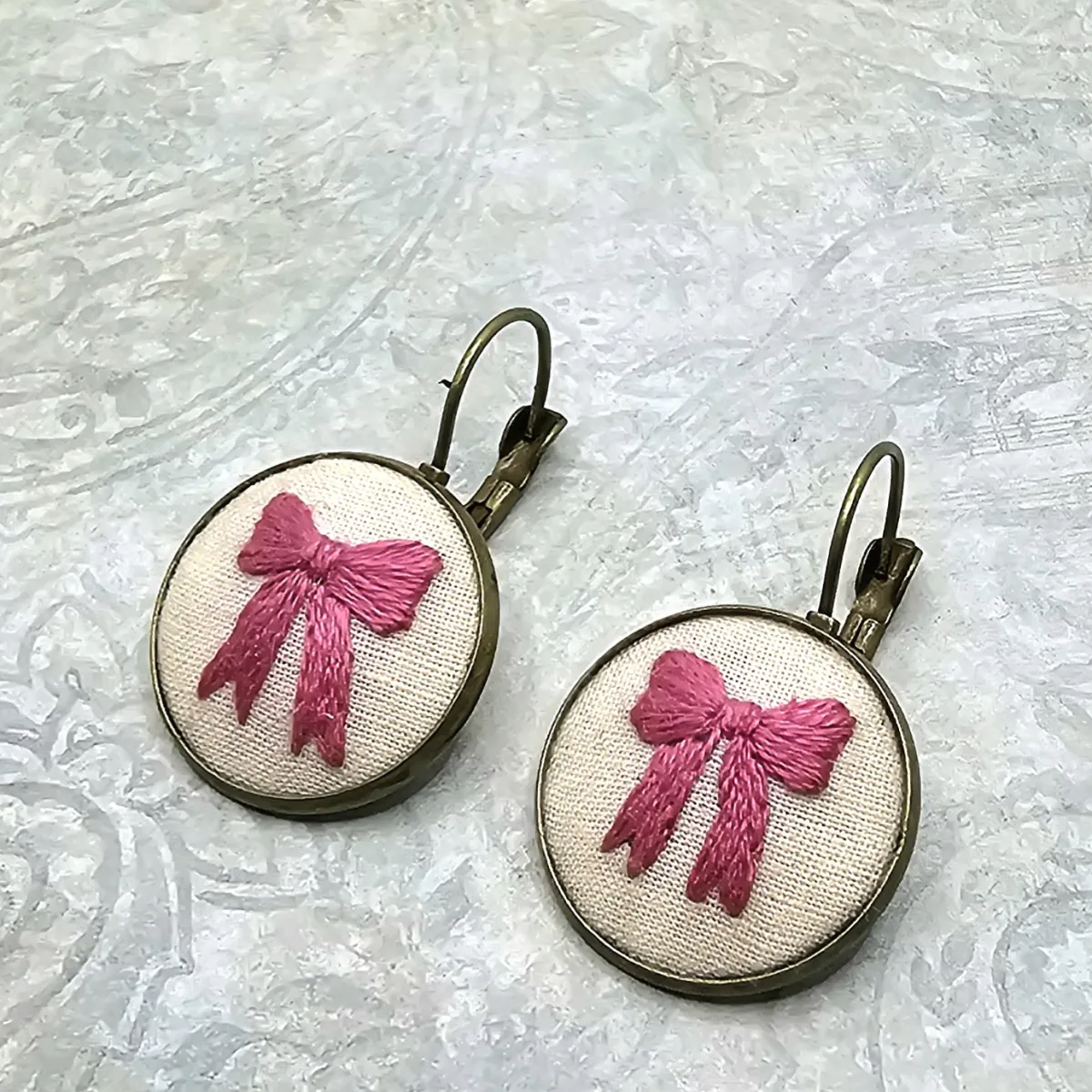 Pink Bow Brass Earrings view 2