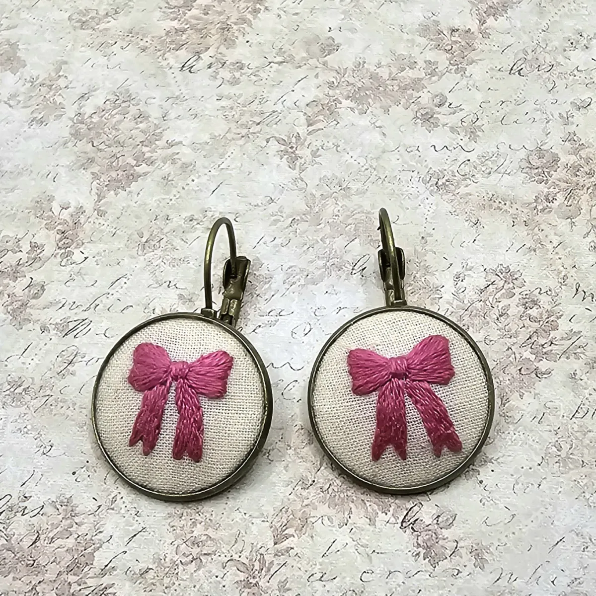 Pink Bow Brass Earrings view 4