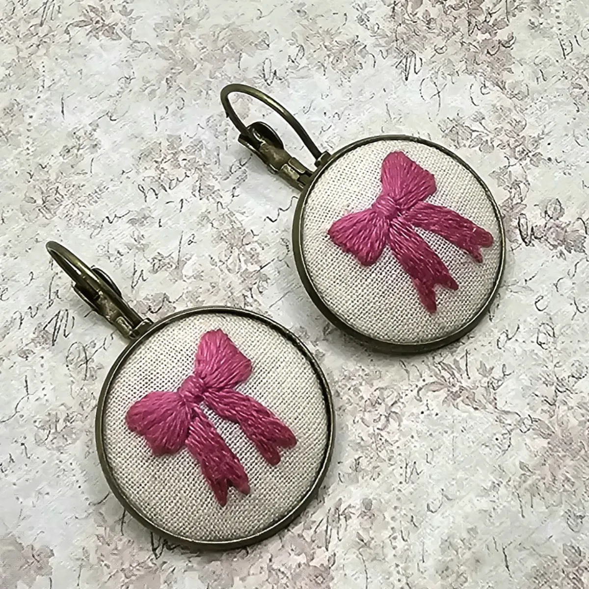 Pink Bow Brass Earrings view 5