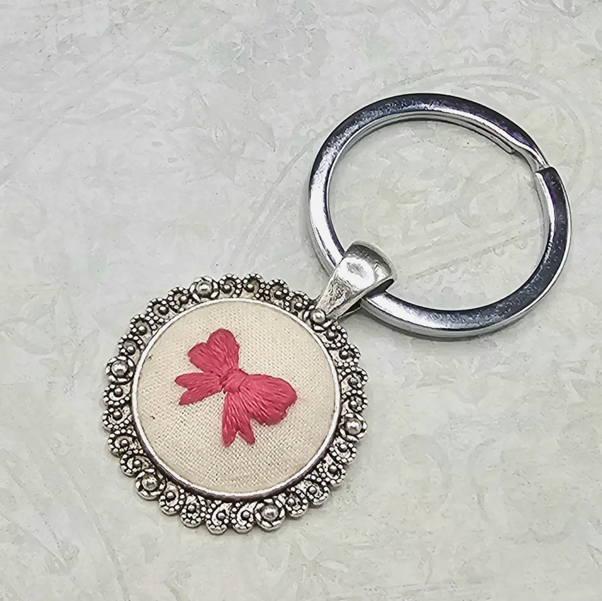 Pink Bow Silver Keychain view 2