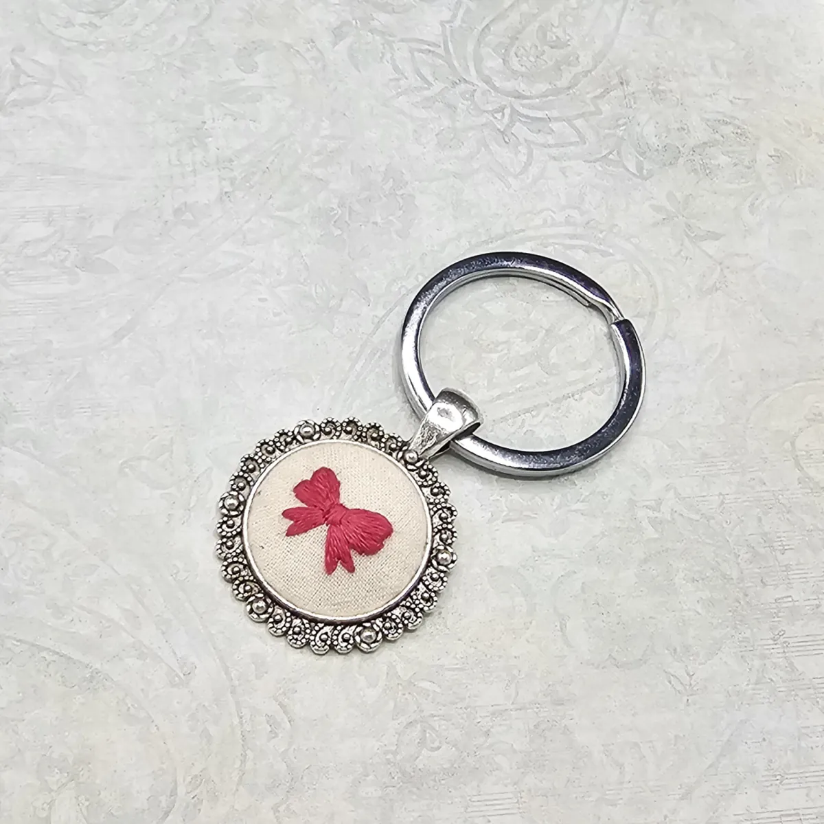 Pink Bow Silver Keychain view 3