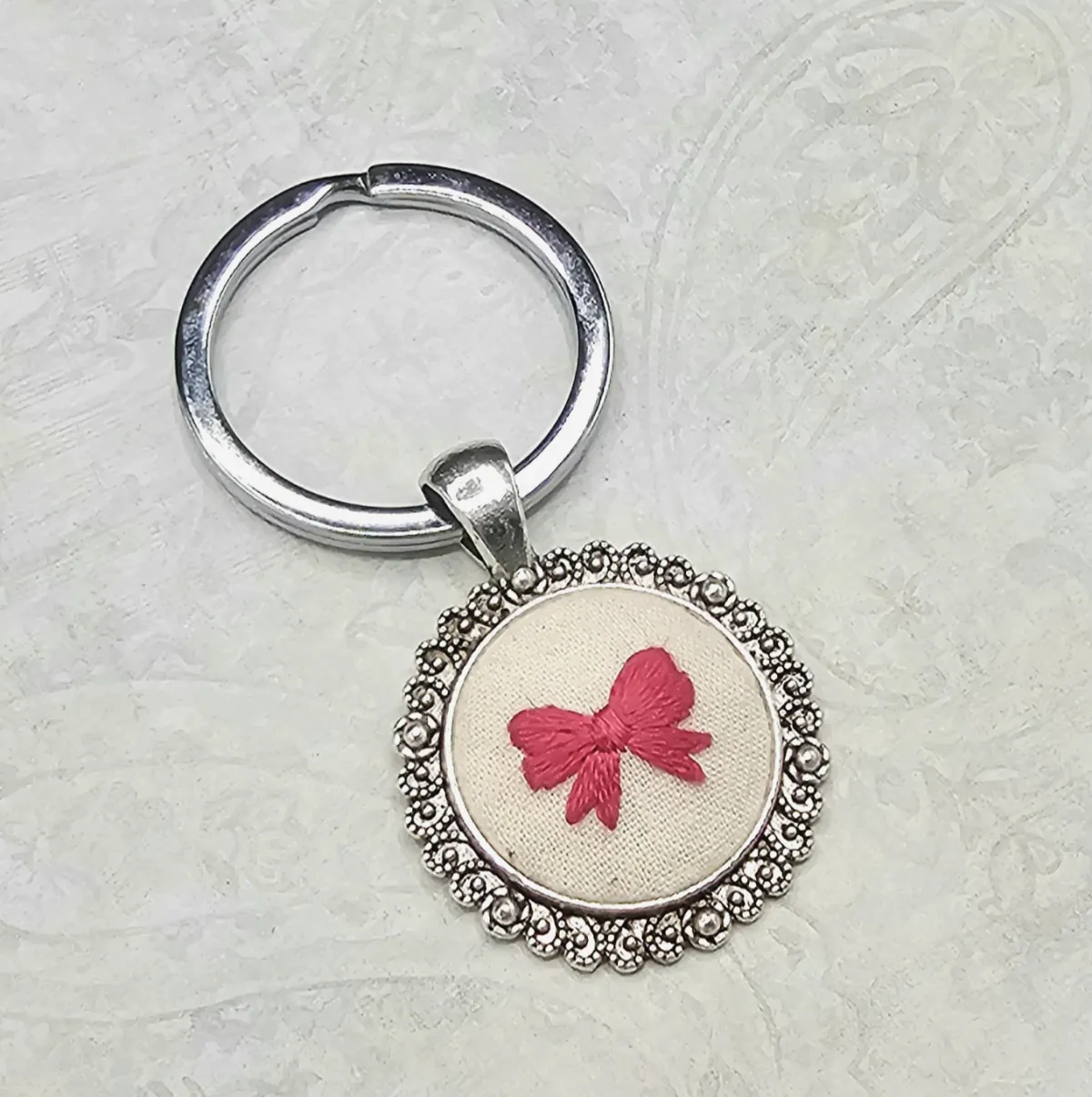 Pink Bow Silver Keychain view 4