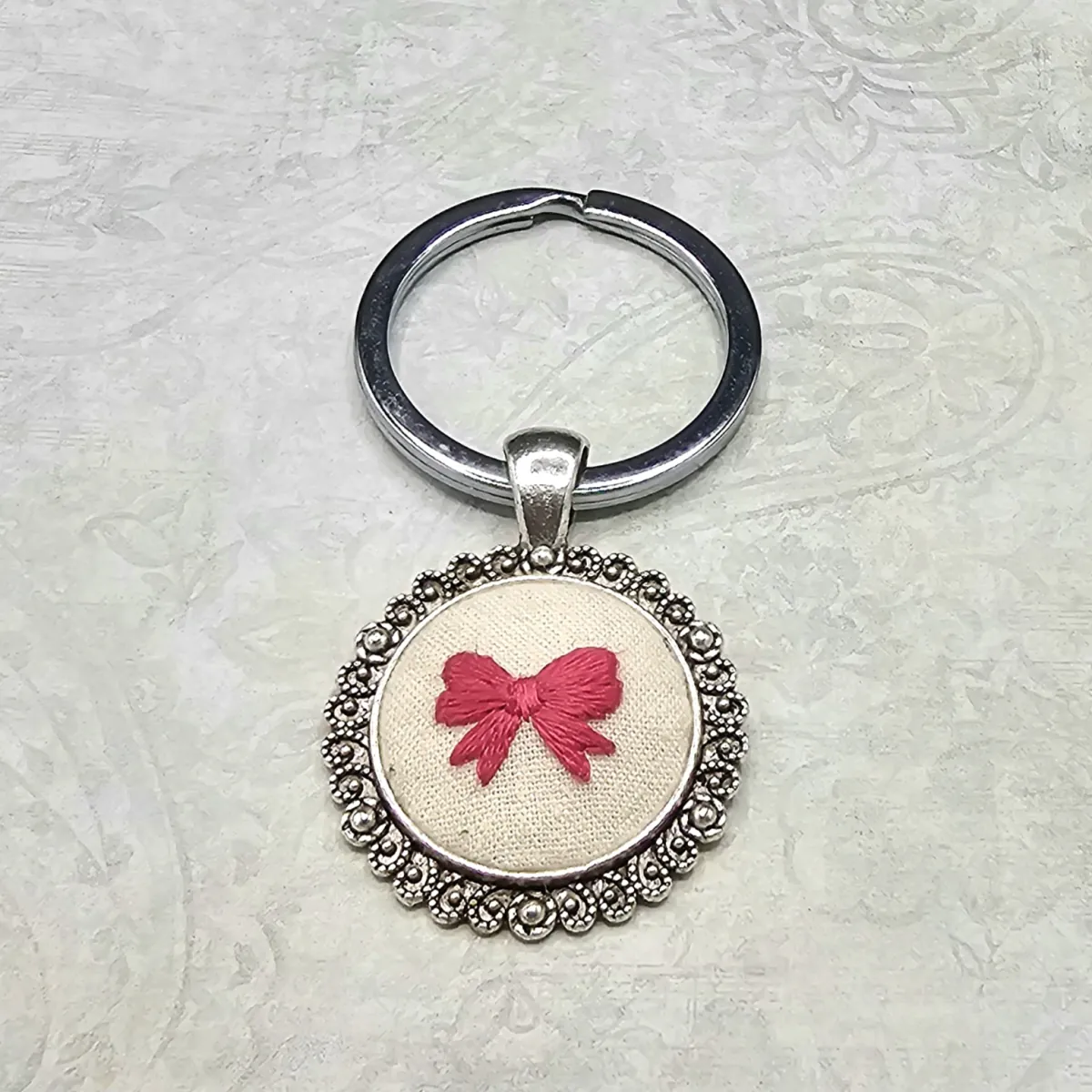 Pink Bow Silver Keychain view 5