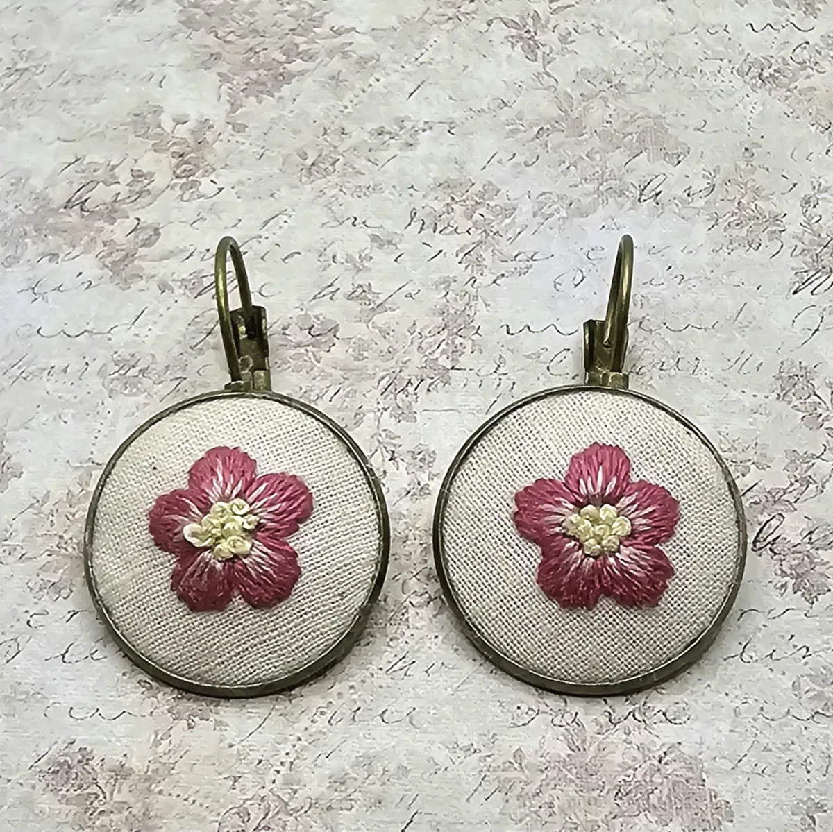 Pink and Yellow Brass Earrings