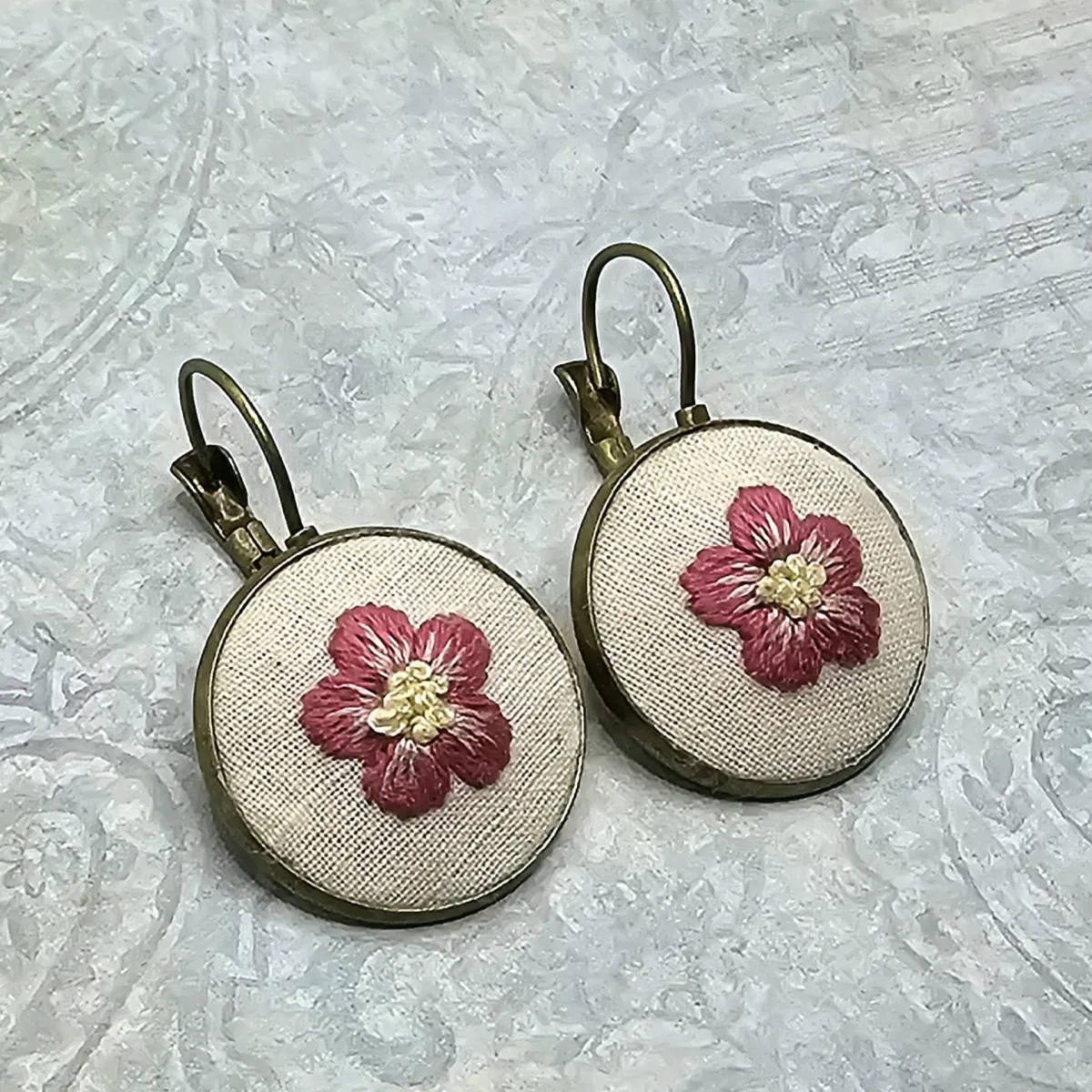 Pink and Yellow Brass Earrings view 3