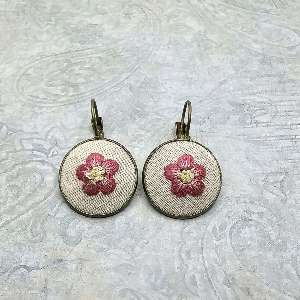 Pink and Yellow Brass Earrings view 4