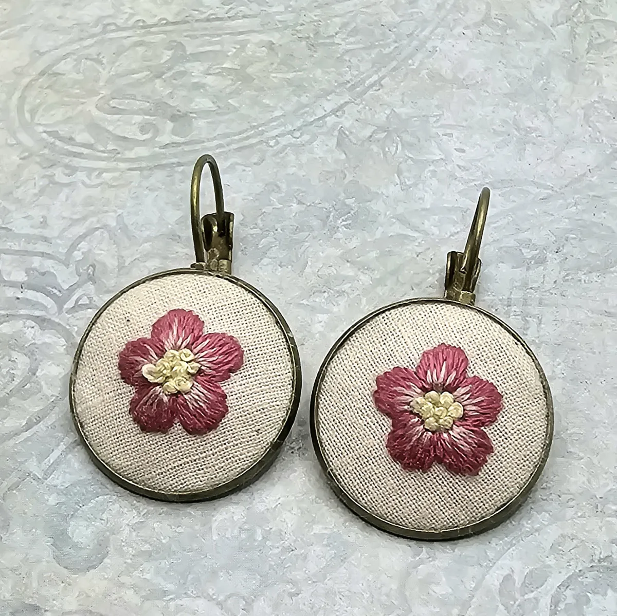 Pink and Yellow Brass Earrings view 5