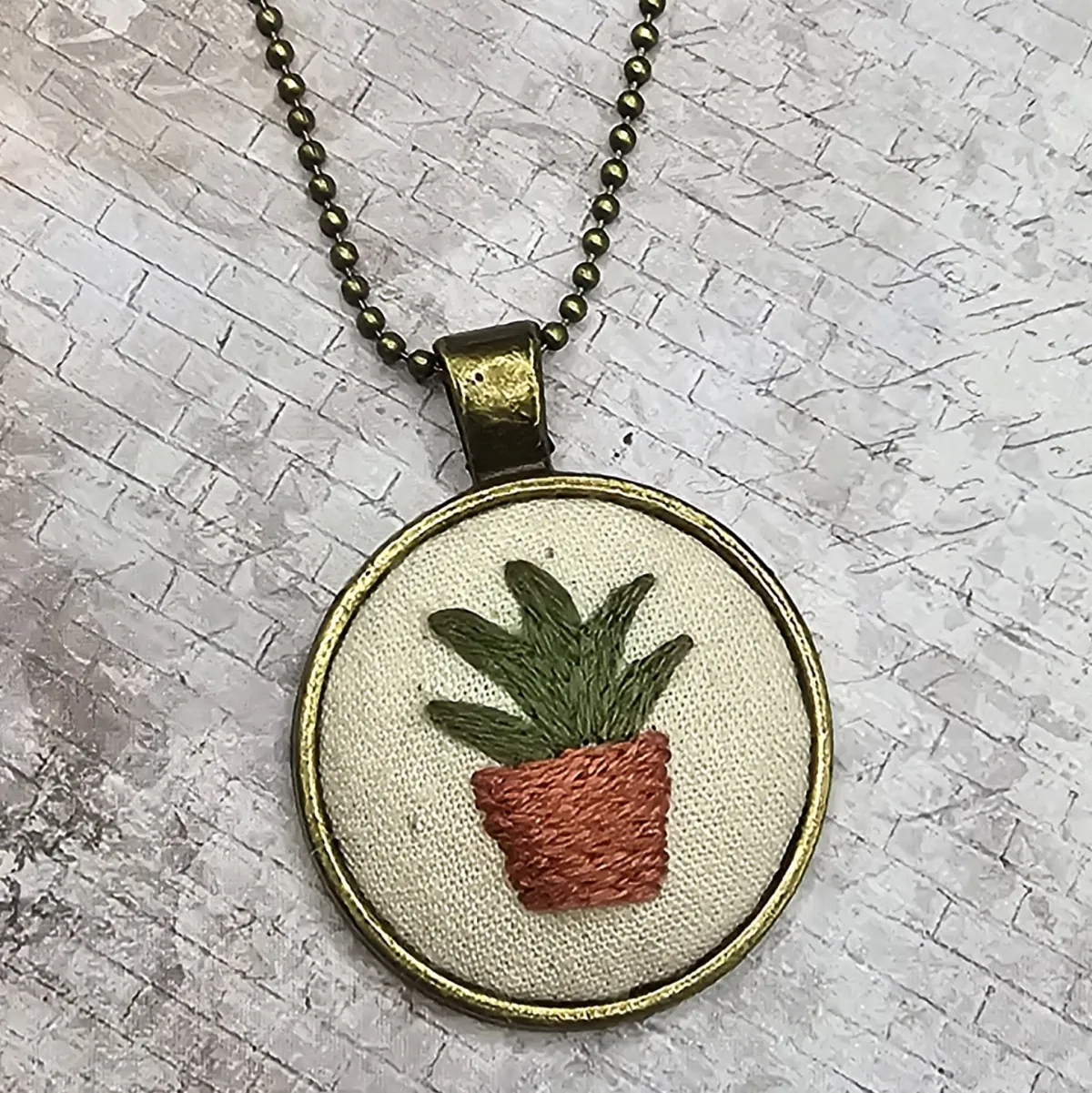 Potted Plant Brass Necklace