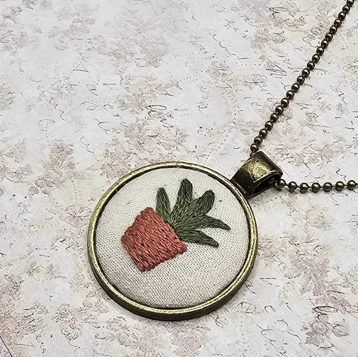 Potted Plant Brass Necklace view 2