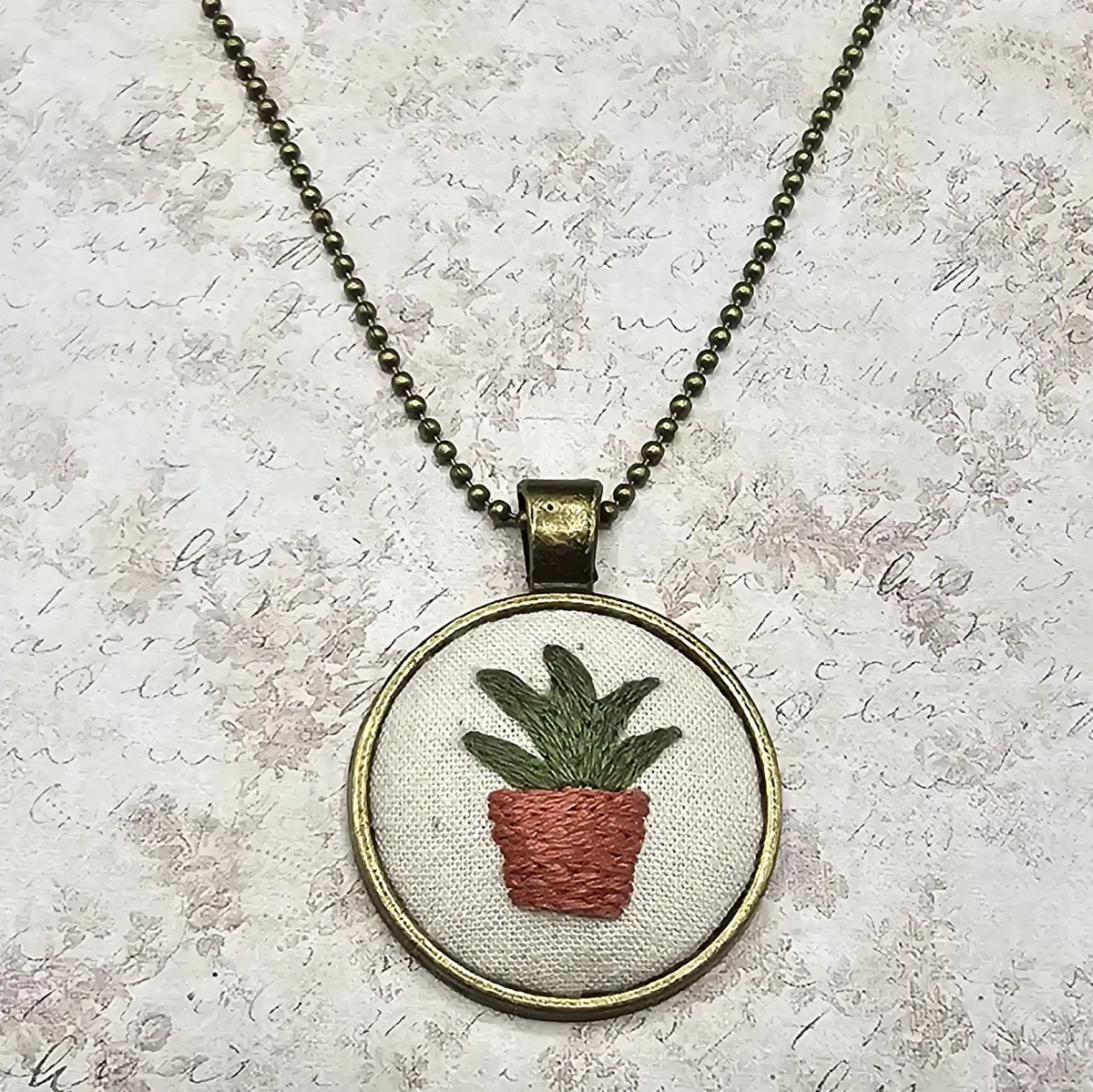 Potted Plant Brass Necklace view 3