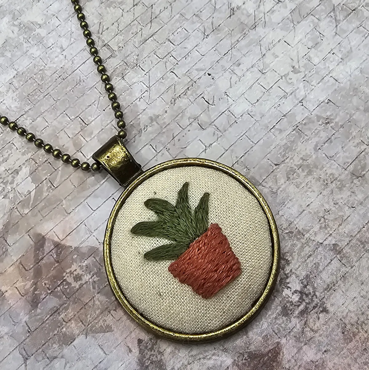 Potted Plant Brass Necklace view 4