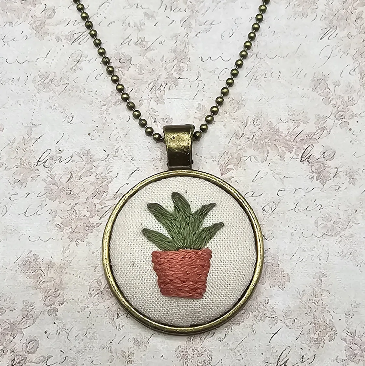 Potted Plant Brass Necklace view 5