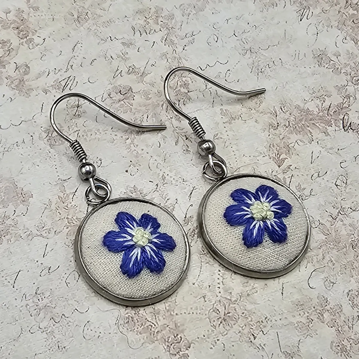 Purple Flower Silver Earrings view 2