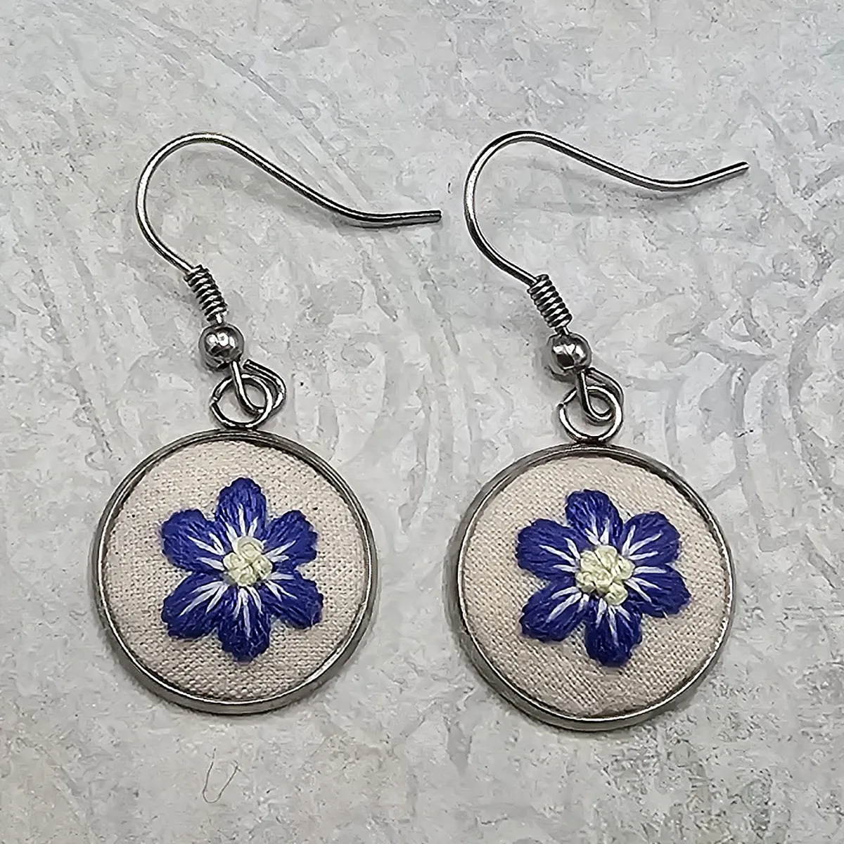 Purple Flower Silver Earrings view 3