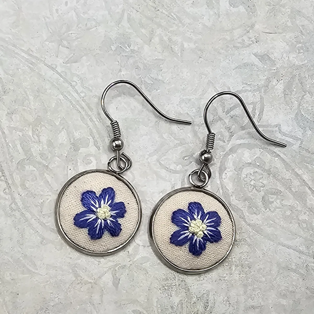 Purple Flower Silver Earrings view 4