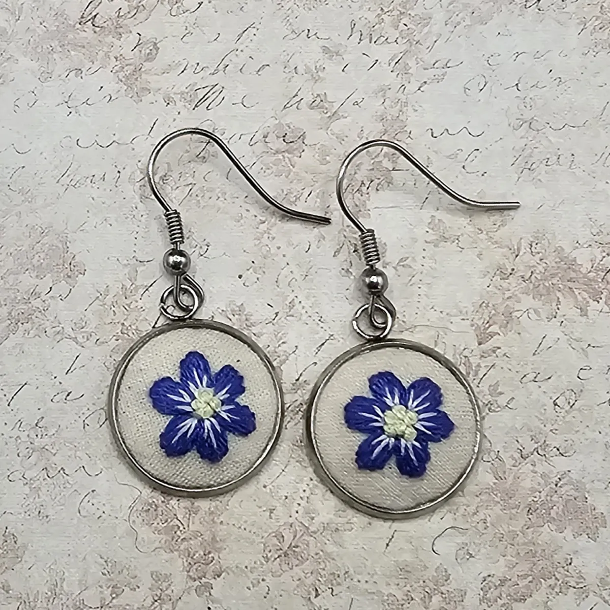 Purple Flower Silver Earrings view 5