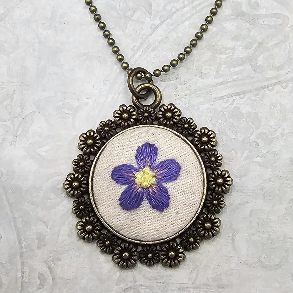 Purple and Yellow Flower Necklace view 1