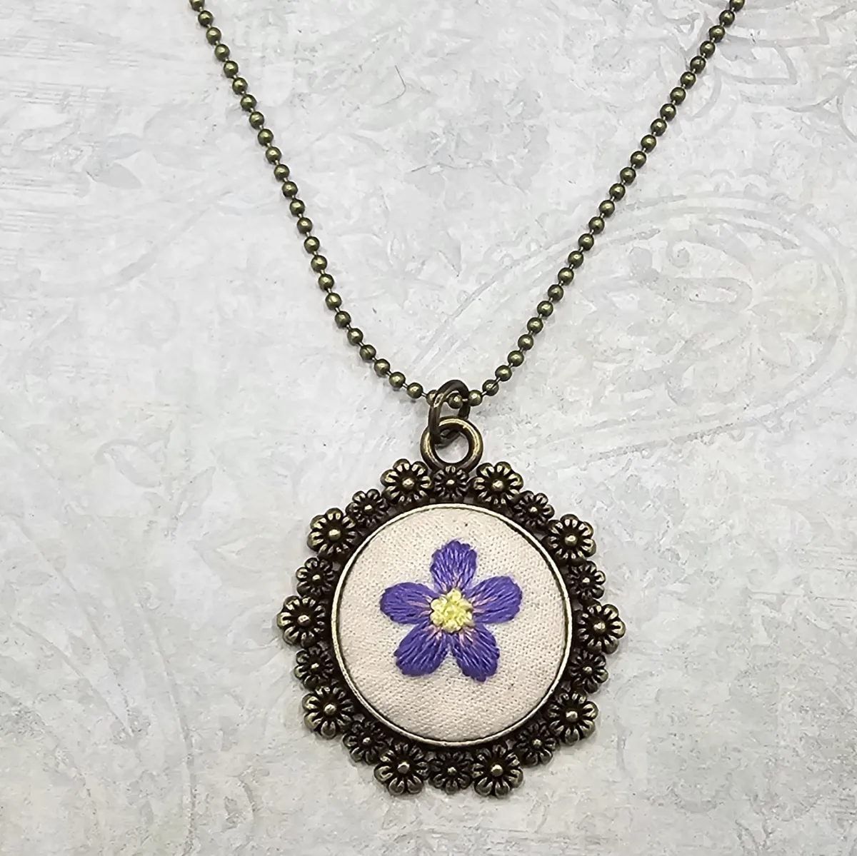 Purple and Yellow Flower Necklace view 2