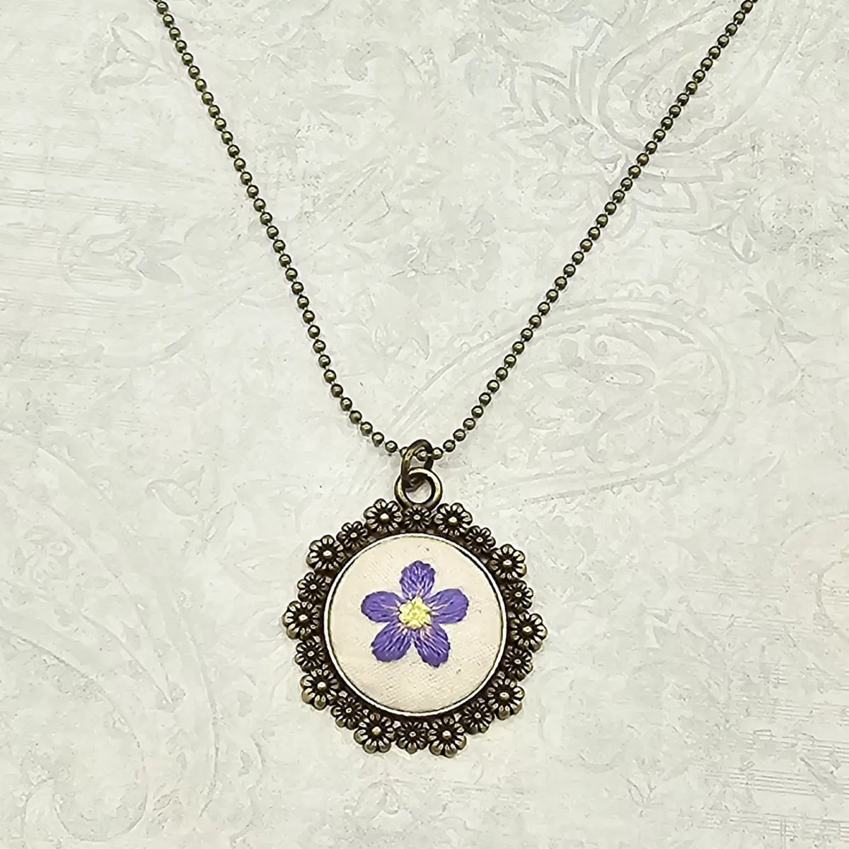 Purple and Yellow Flower Necklace view 3