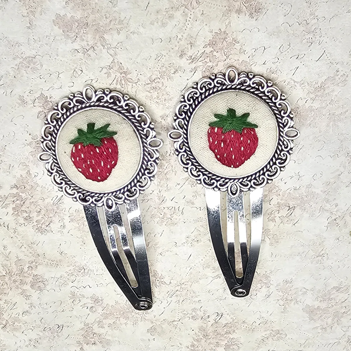 Strawberry Silver Barrette Set