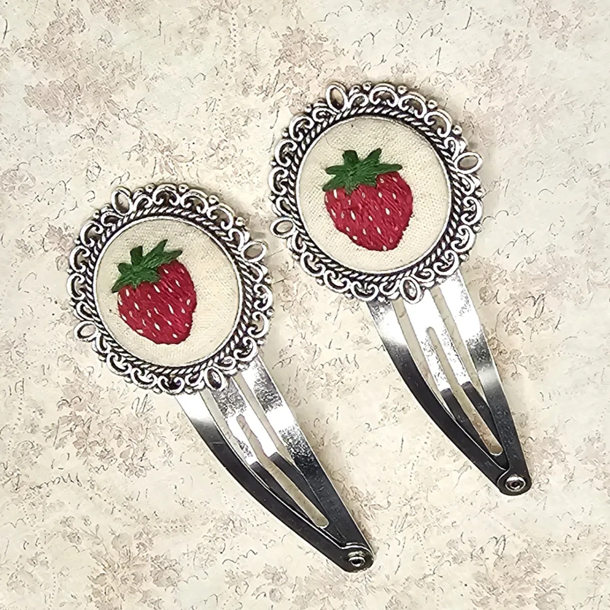 Strawberry Silver Barrette Set view 2