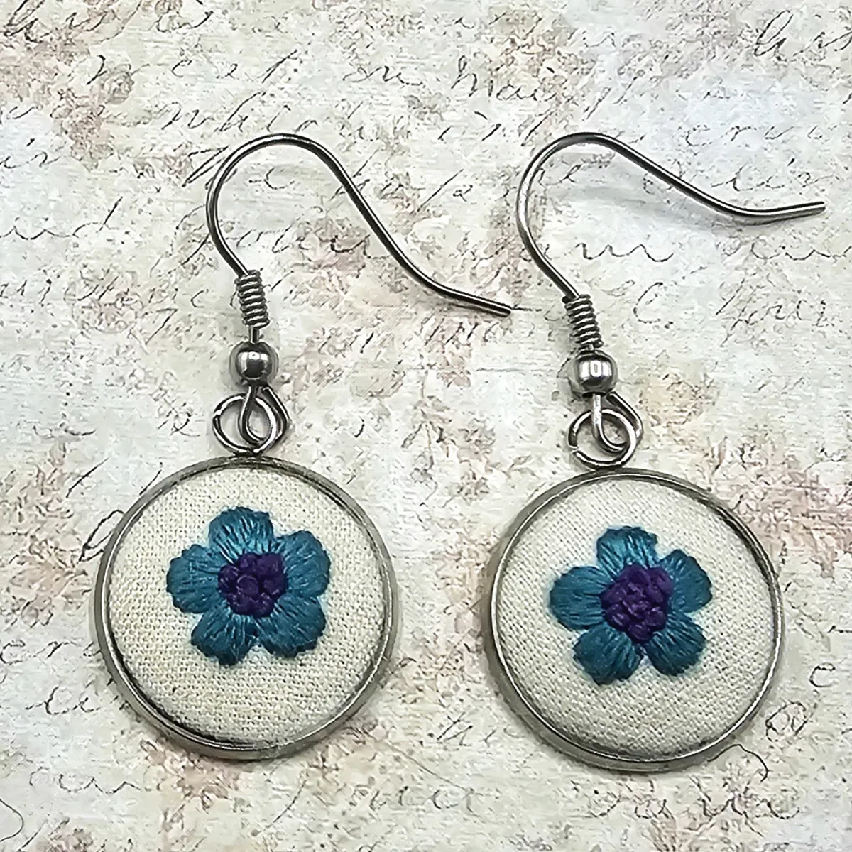 Teal Flower Silver Earrings