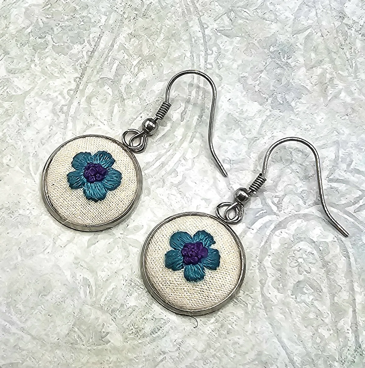 Teal Flower Silver Earrings view 3