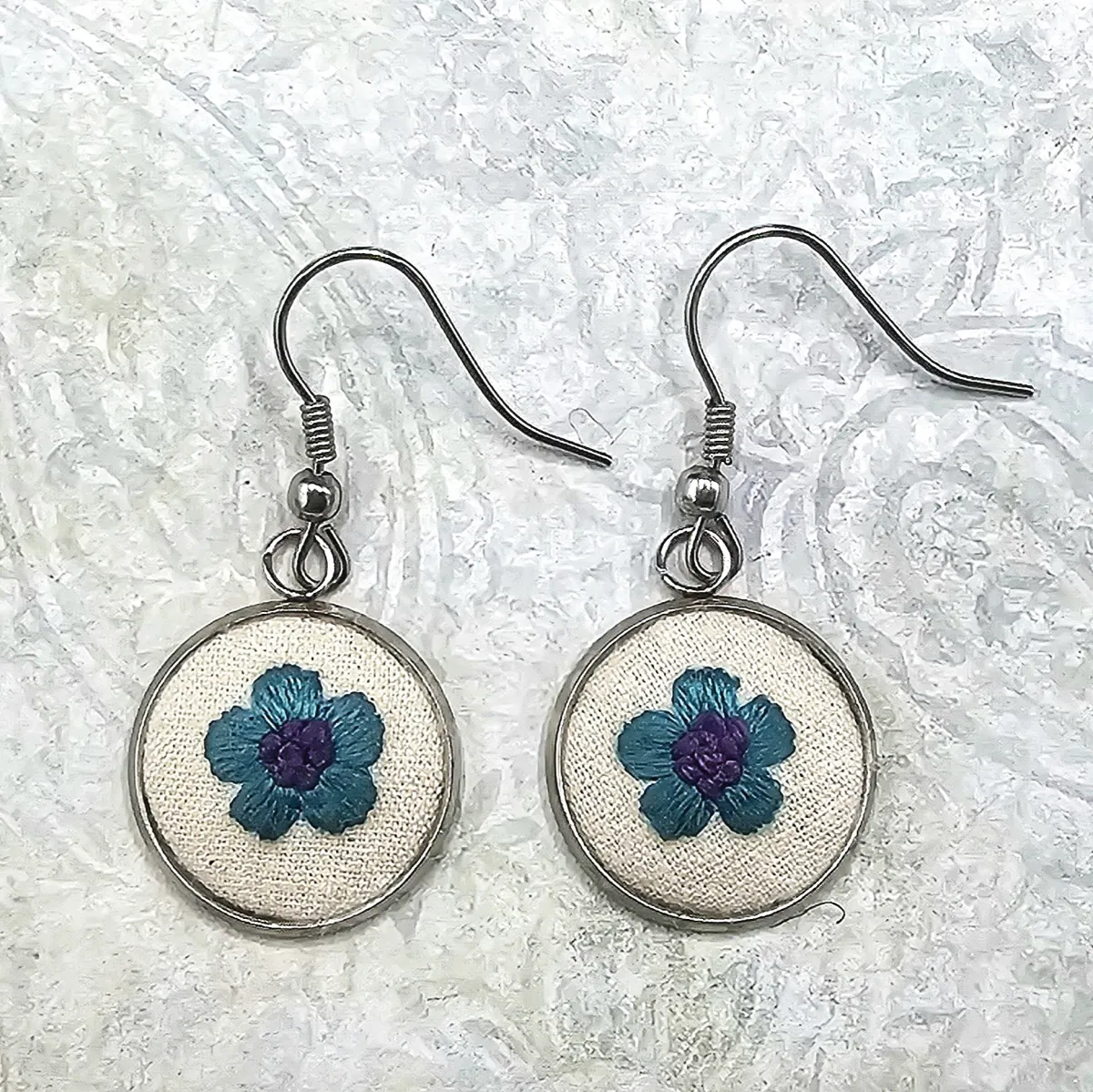 Teal Flower Silver Earrings view 4