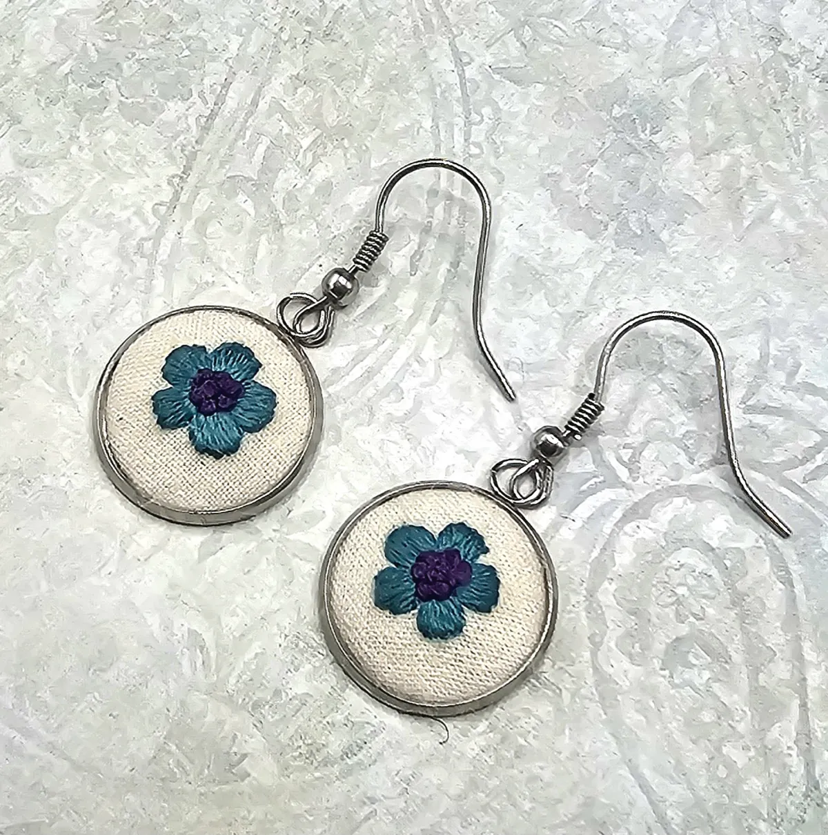 Teal Flower Silver Earrings view 5